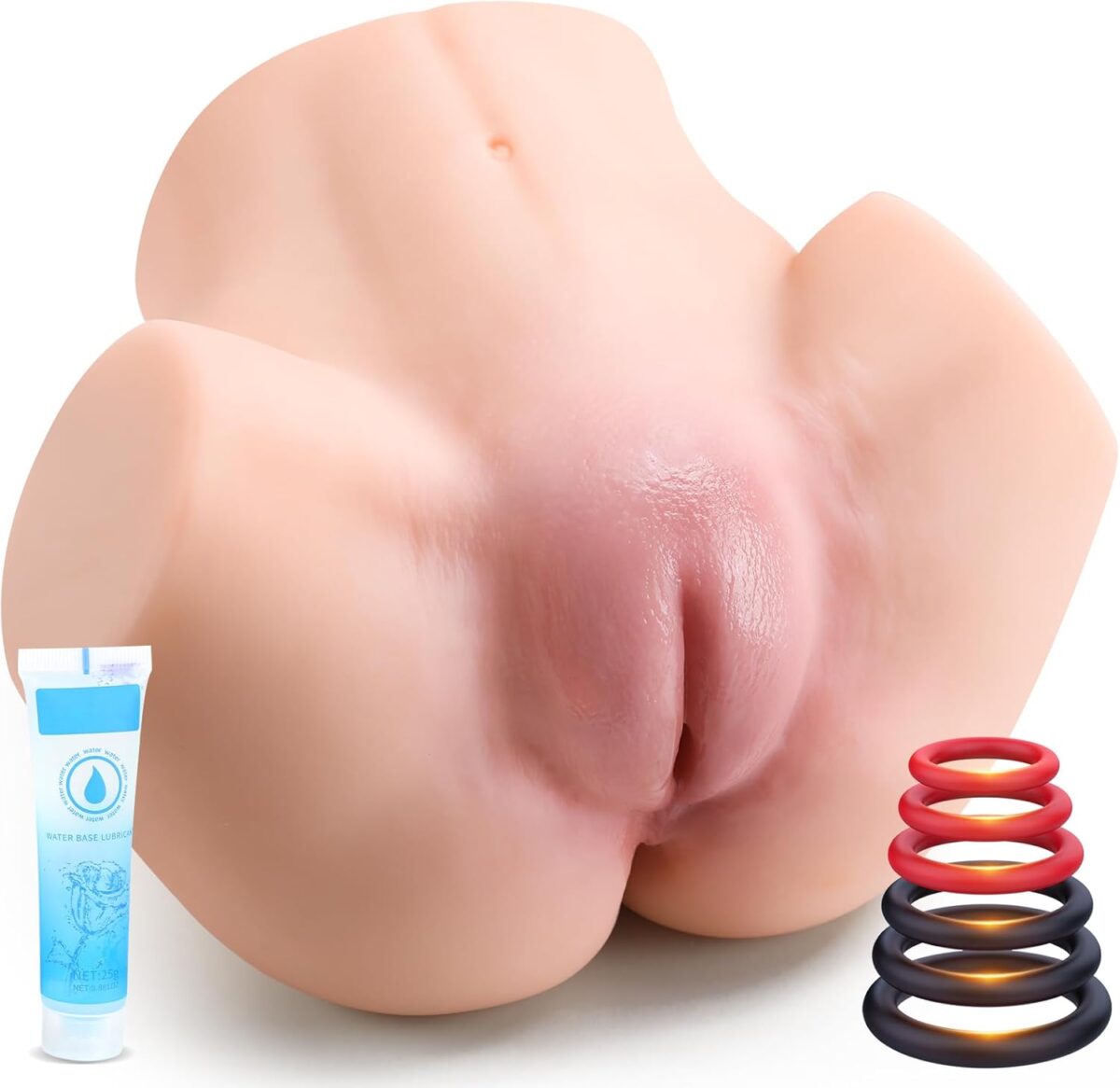 A realistic male masturbator designed to provide lifelike sensations with textured openings for enhanced pleasure.