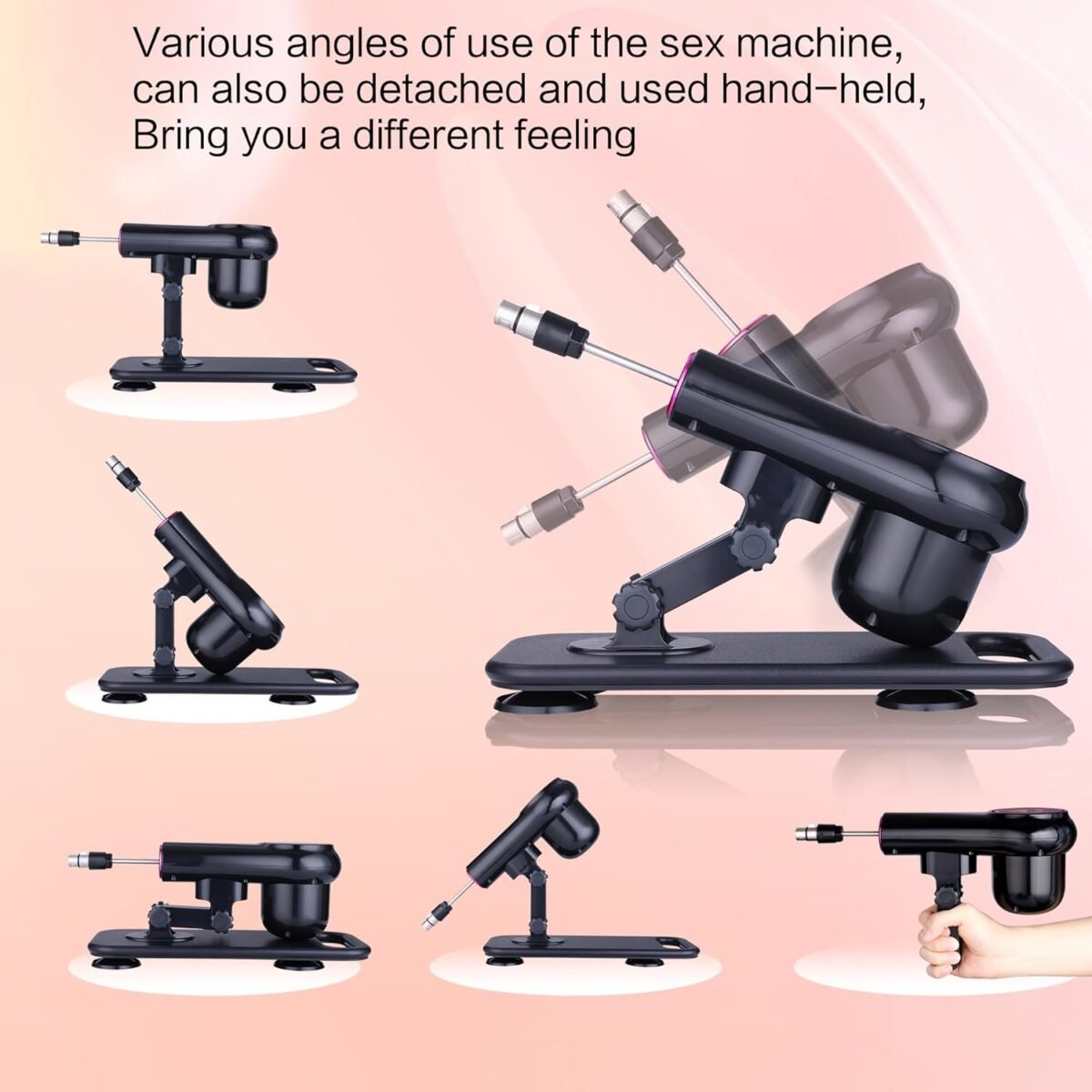 Adjustable premium auto thrusting sex machine with multiple angle positions and detachable handheld option.
