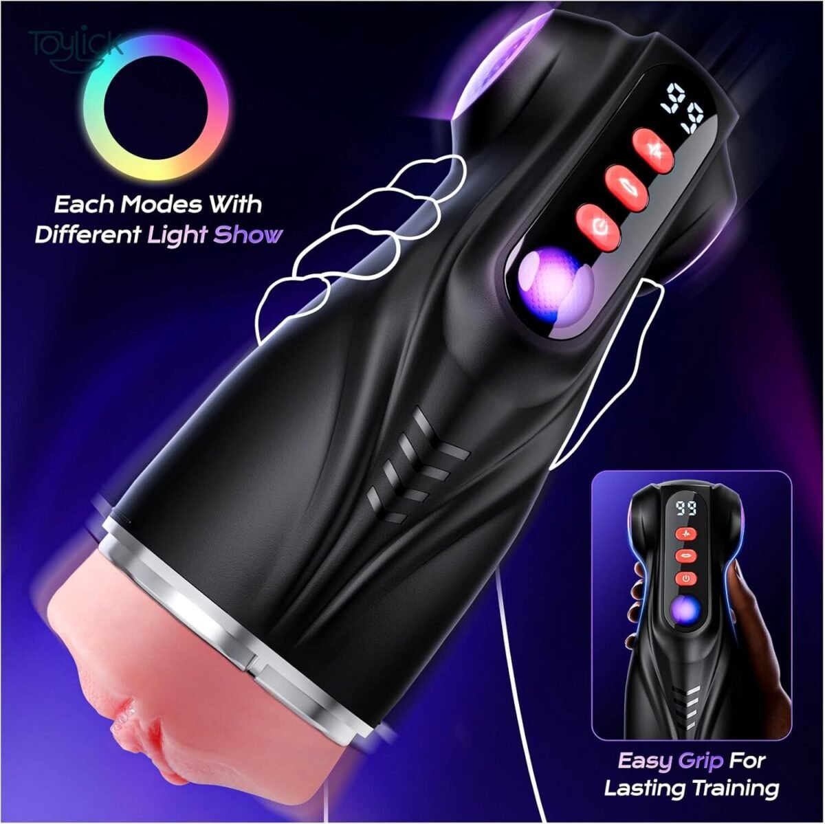 ToyLick 3-Sleeve Male Masturbator showcasing its PORTABLE AND DISCREET design, fitting easily into a bag for travel.