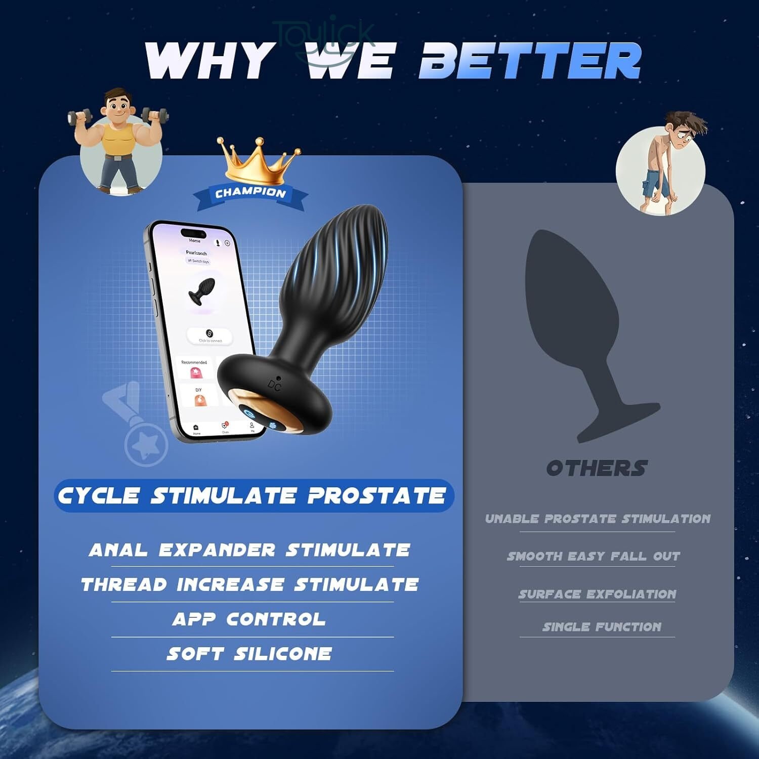 app-controlled-vibrating-but-plug-with-360-rotations-and-9-speed-toylick-4 ToyLick App-Controlled Butt Plug with dimensions: Total length 12cm (4.72in), insertable length 10cm (3.94in), and maximum diameter 3.4cm (1.34in).