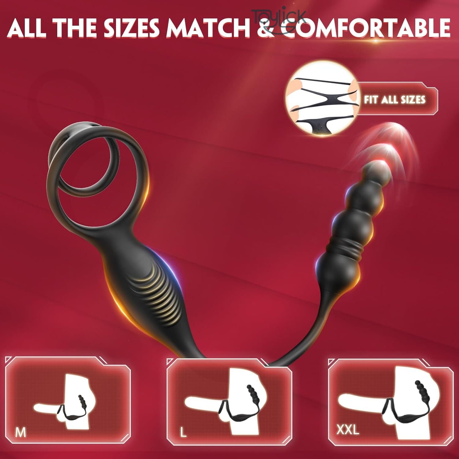 app-thrusting-prostate-massager-with-remote-control-10 vibration-modes-toylick-2 ToyLick App Thrusting Prostate Massager showcasing the 3 Control Methods: App Control (for long-distance play), Remote Control, and On-Device Button Control.