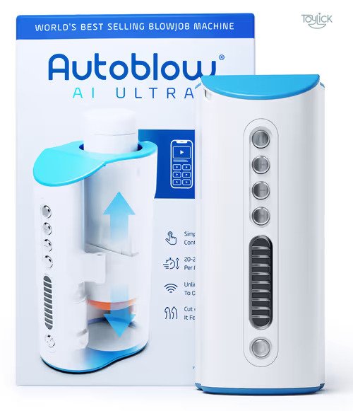Autoblow AI Ultra: A professional studio shot of the black, next-generation smart male blowjob machine. The device features a sleek, angular body and a wide opening for its automated function.