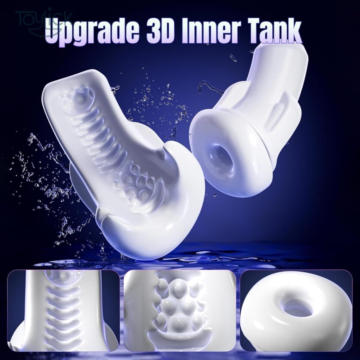 Close-up of the white, textured Upgrade 3D Inner Tank for the ToyLick Electric Men's Masturbator, showing various internal textures, including ribbed, bubbled, and the opening.
