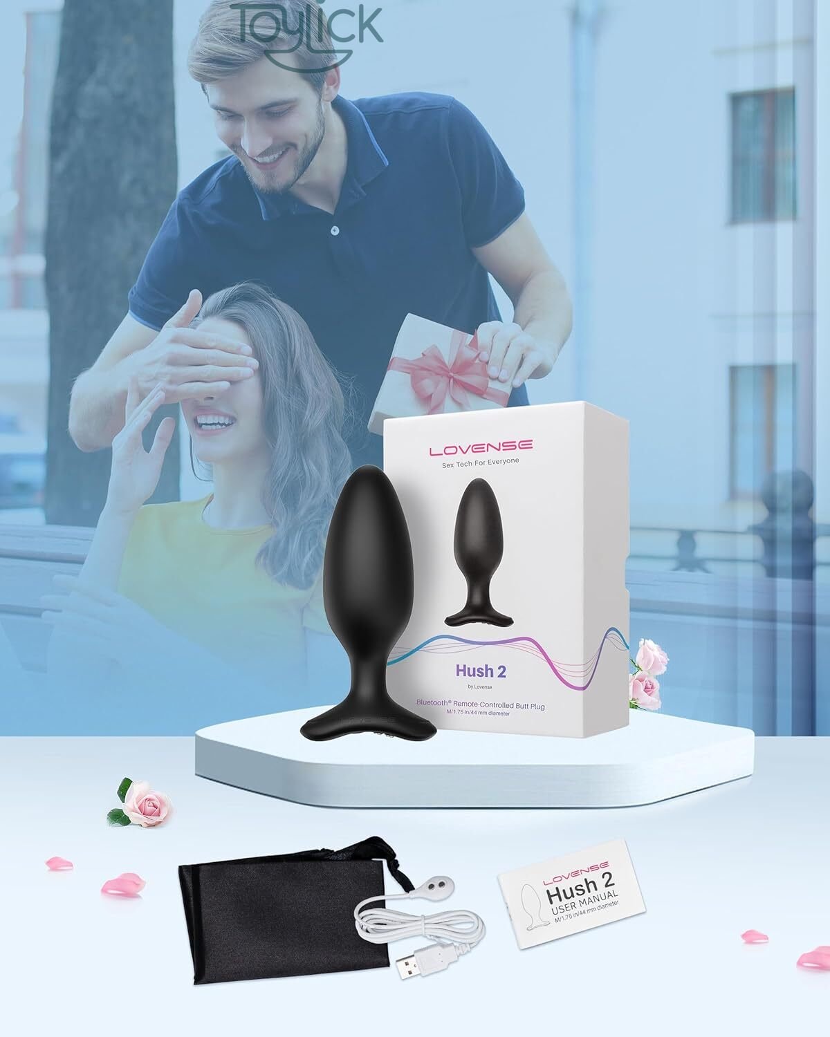 lovense-hush-2-vibrating-butt-plug-1-75-inches-toylick-2 Lovense Hush 2 Butt Plug showcasing the Incredible Battery Life of up to 5 hours and the 100% Waterproof design for use in the shower or bath.