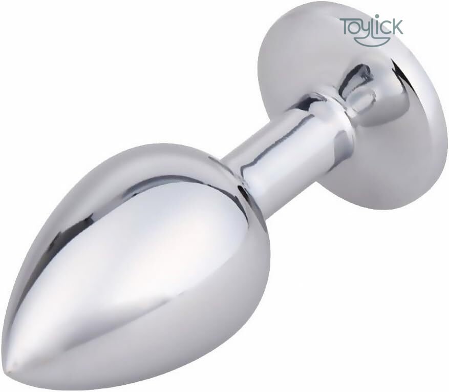 luxury-jewel-butt-plug-3-pieces-collection-toylick-1 A close-up side view of a single, highly polished, chrome-colored butt plug from Toylick against a white background. The jewel is not visible from this angle.