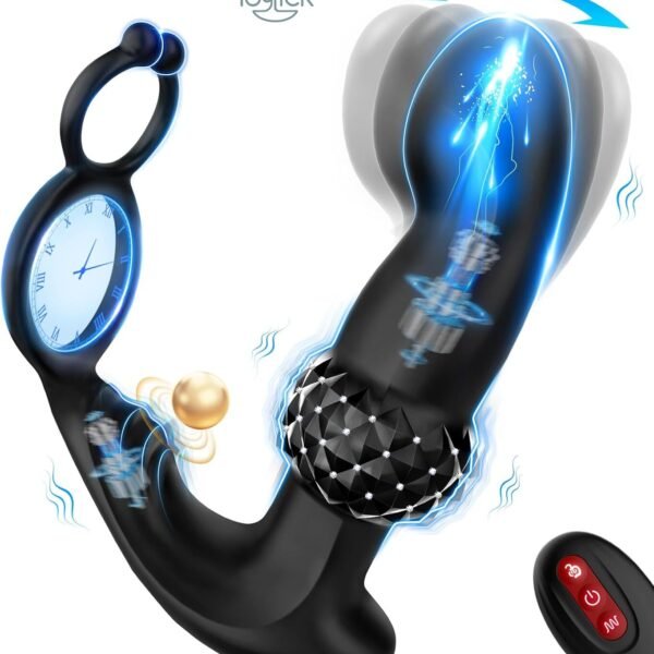 ToyLick Wireless Prostate Massager with 7 Vibration Modes. Main product view showing the curved black silicone massager and its remote control.