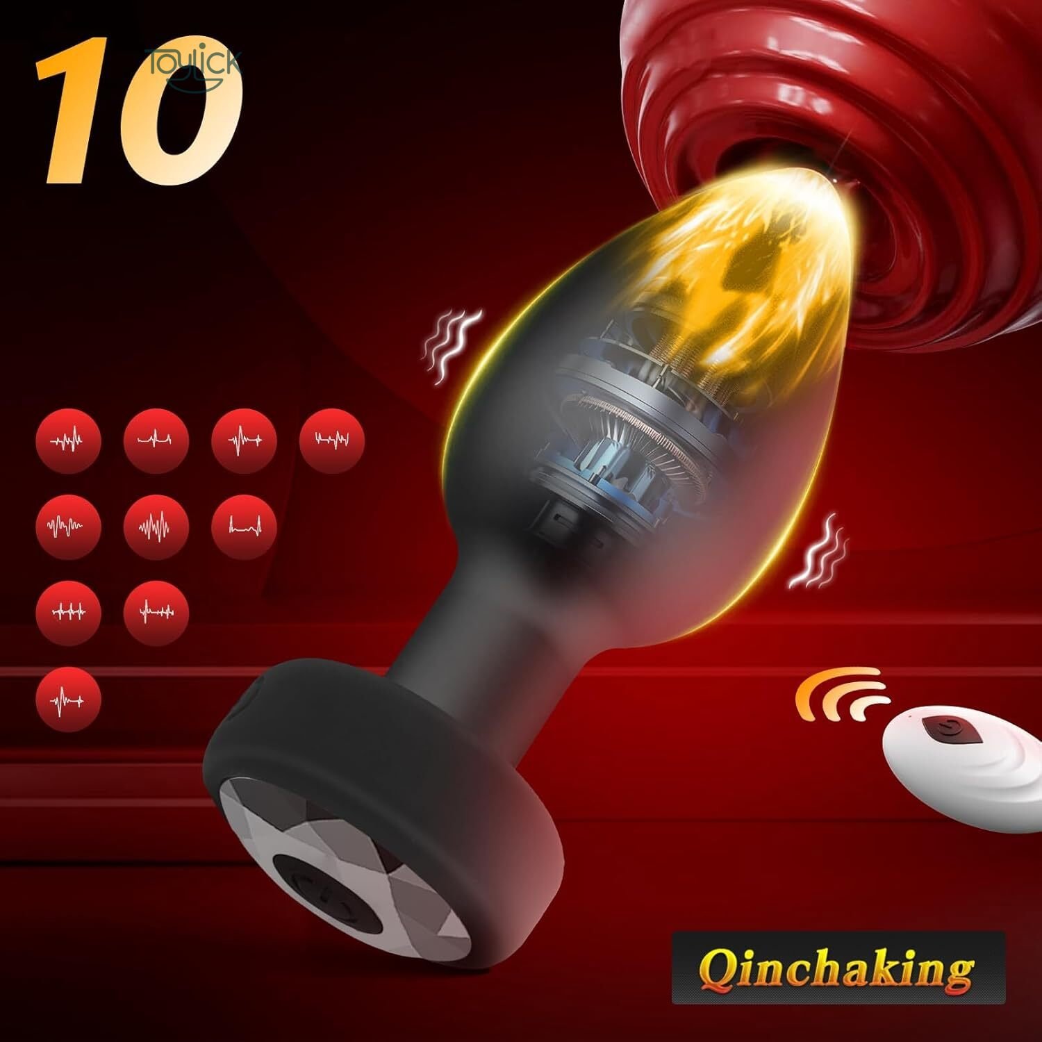 wireless-remote-butt-plug-with-10-vibrations-toylick-2 ToyLick Wireless Remote Butt Plug showcasing the Remote Control function with a 10m (32ft) range for discreet public or partner play.