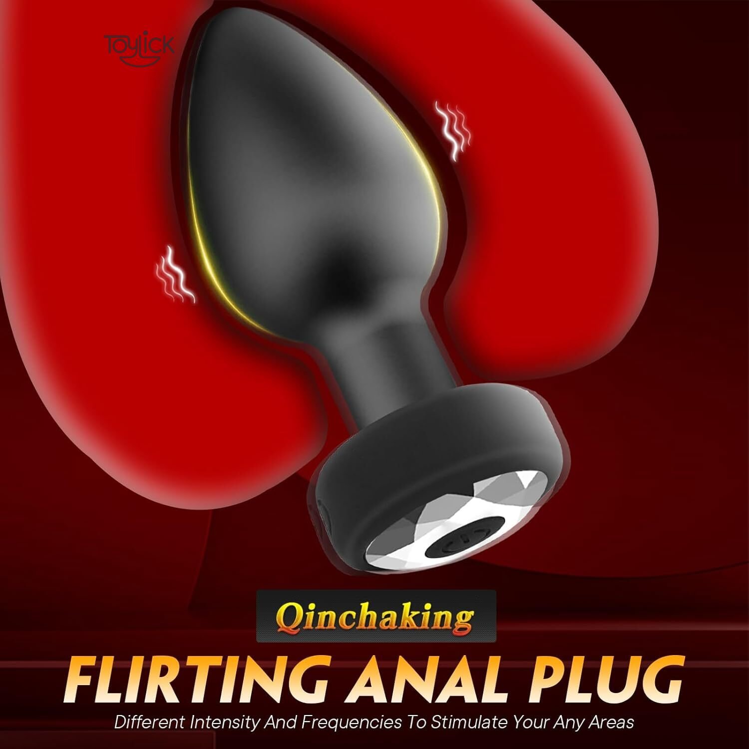 wireless-remote-butt-plug-with-10-vibrations-toylick-3 ToyLick Wireless Remote Butt Plug highlighting the 10 Powerful Vibration Modes and the plug's curved, ergonomic design for comfortable wear.