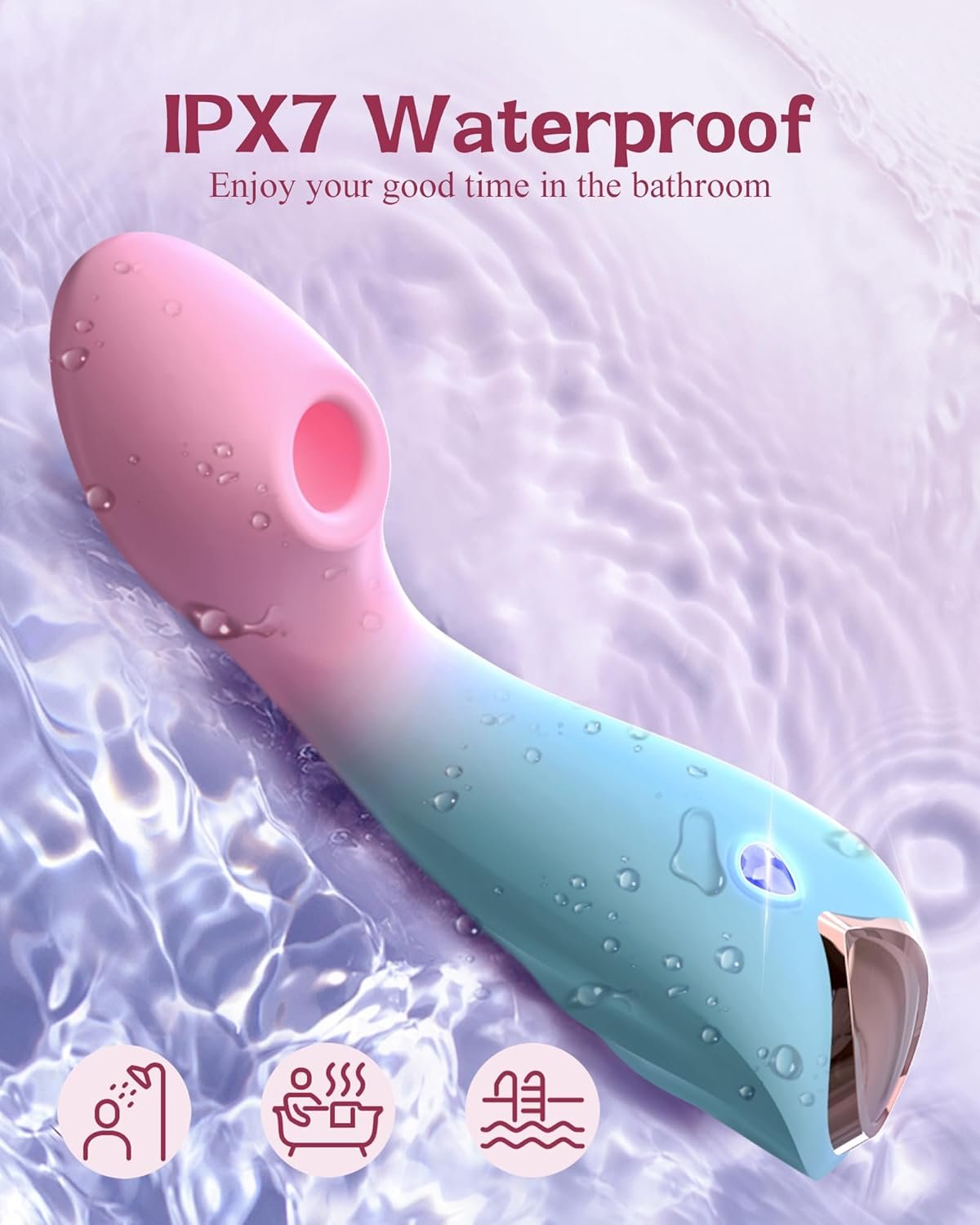 sensation-sucker-9-mode-clitoral-g-spot-stimulator-toylick-gallery-6 The ToyLick Sensation Sucker shown wet in a water setting to demonstrate its IPX7 waterproof rating, suitable for use in the shower or bath.